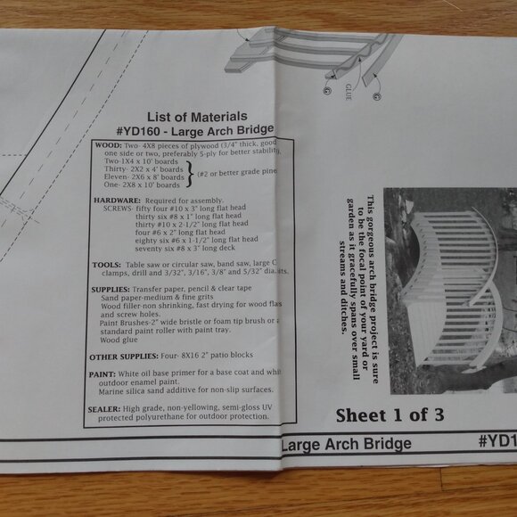 Vintage Large Arch Bridge Woodworking Pattern Building Plans Winfield Collection - Picture 5 of 8